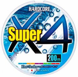 Шнур DUEL PE Hardcore Super X4 цв.multicolor 200м р-р 1,2, 0,19мм(Япония)